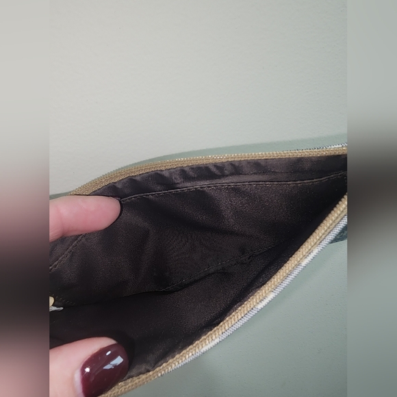 Dooney And Bourke Zip Purse Pouch Denim Signature DB Keychain Wristlet Leather - Picture 2 of 3